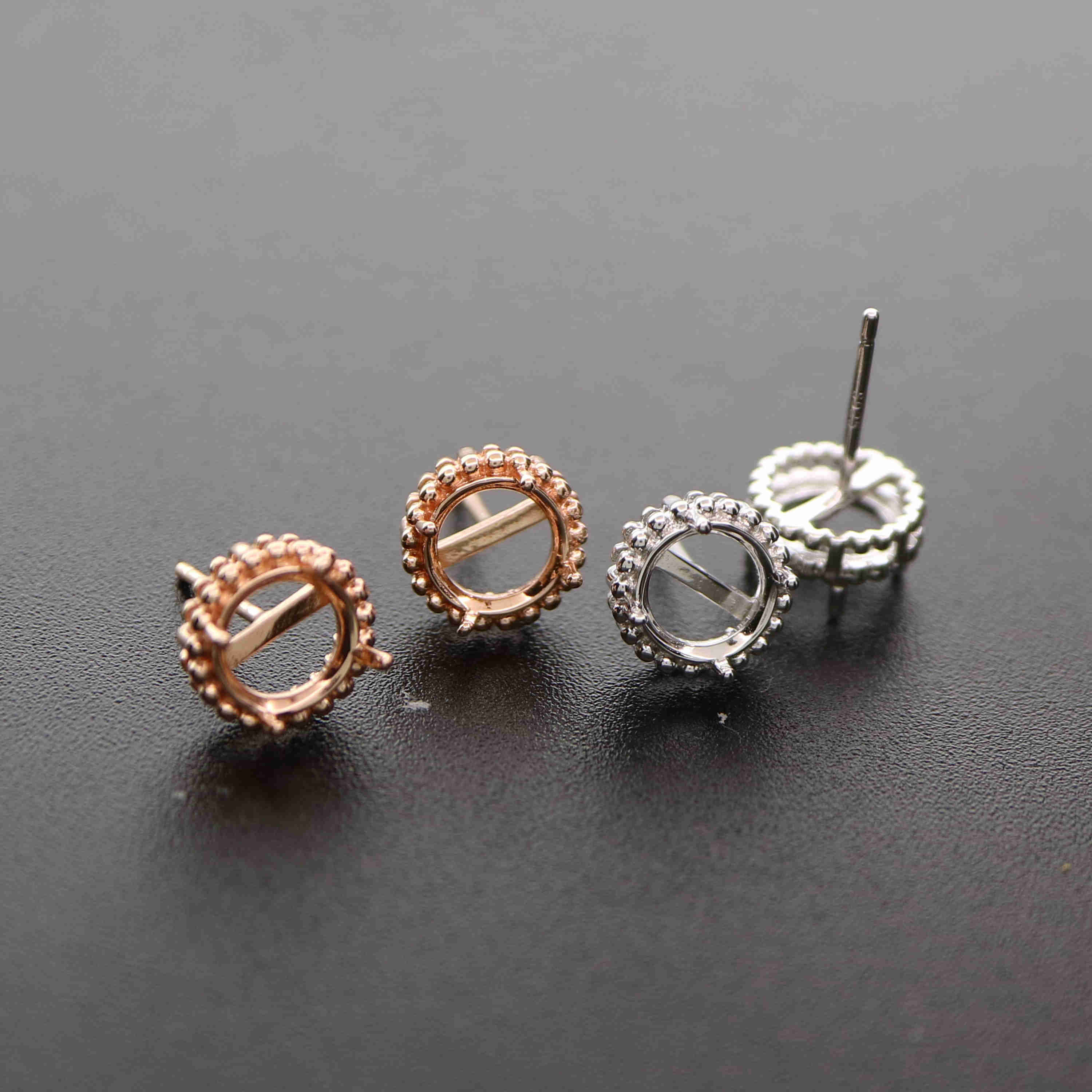1Pair 5-8MM Round Solid 925 Sterling Silver Rose Gold Tone DIY Prong Studs Earrings Settings Bezel 1706021 - Click Image to Close